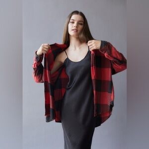 BDG Keanu Flannel Button-Down Shirt Red Black Size XS
